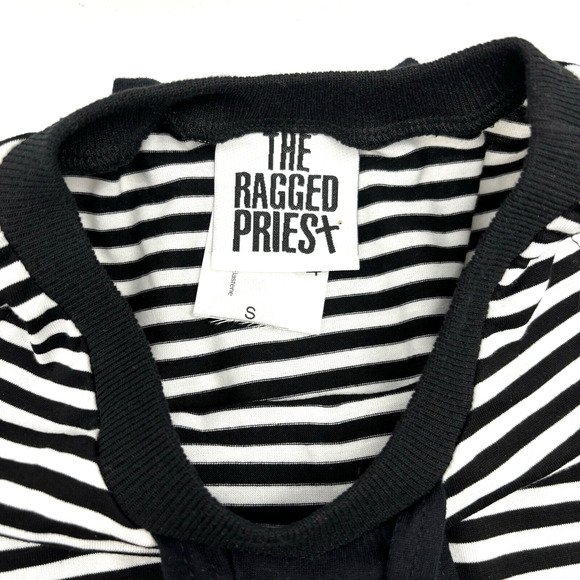Ragged Priest Black White Striped Cold Shoulder Crop Top Cut Out Bodycon Dress S - Picture 2 of 10